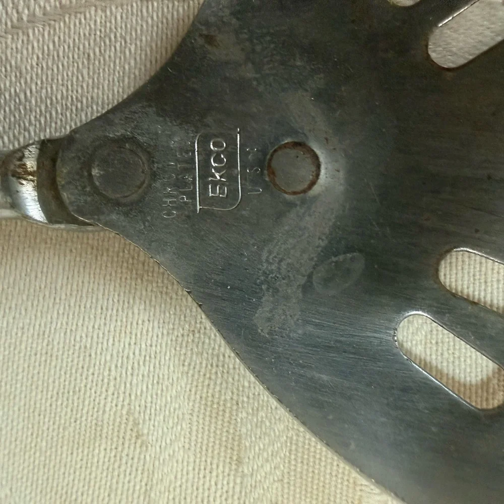 Vintage EKCO Slotted Serving Spoon Black Handle‎ Chromium Plated Mid Century